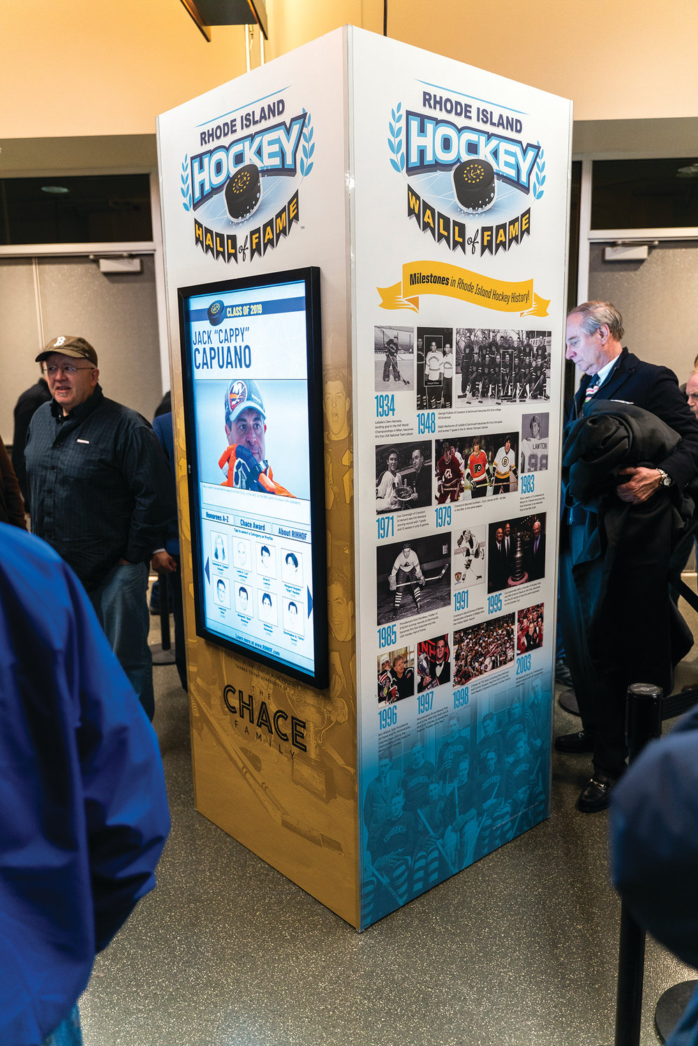 LEGENDARY LINK: This is the Rhode Island Hockey Hall of Fame’s new “Wall of Fame” interactive kiosk.